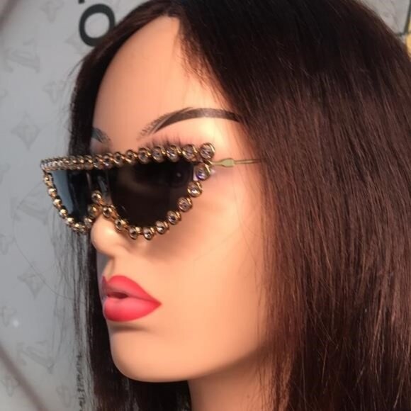 New Authentic Stylish Gold and Black Sunglasses GG0364S 002 - Picture 5 of 11